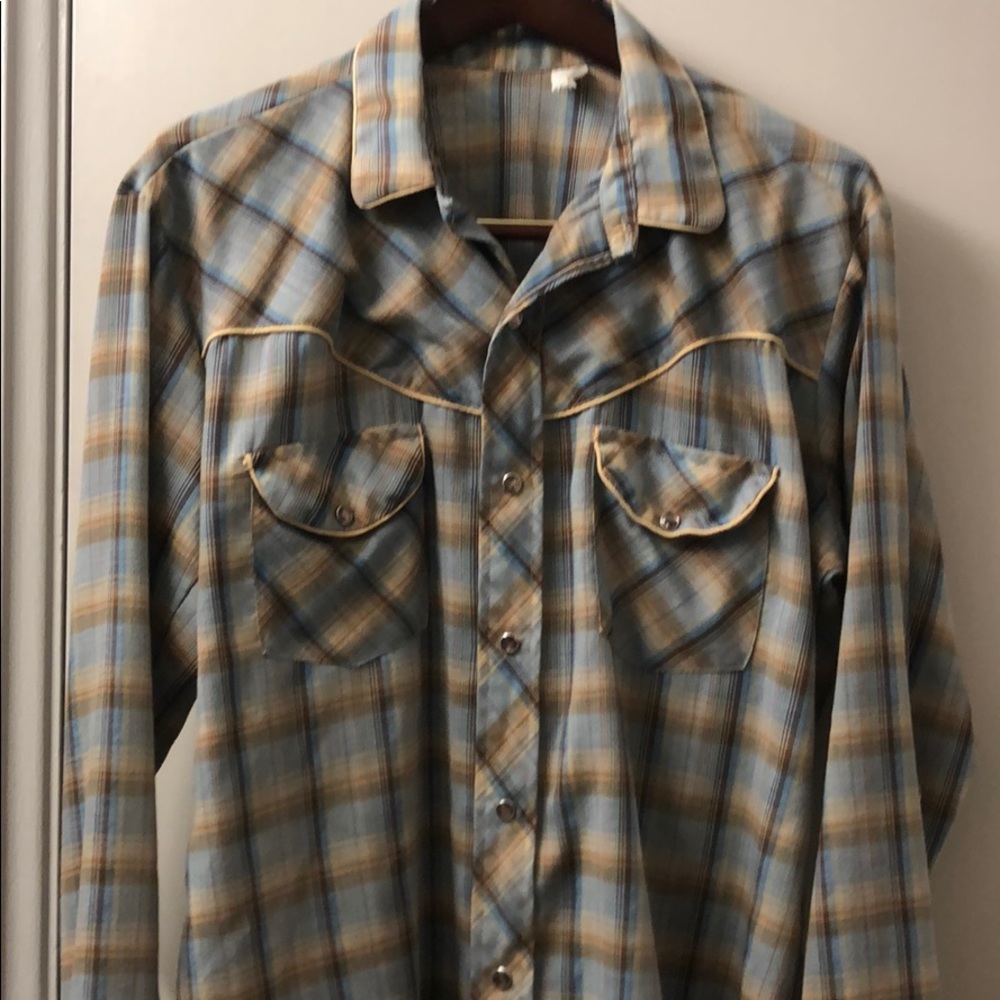 Men’s Western Pearl Snap Plaid Shirt Large
